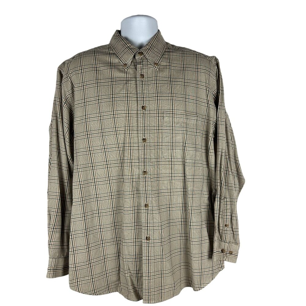 Izod Mens Size Large Plaid Long Sleeve Button-Down Shirt 100% Cotton